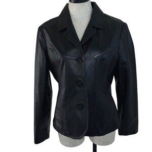 Wilsons Leather Maxima Womens Blazer Jacket Size Large Black Button Down